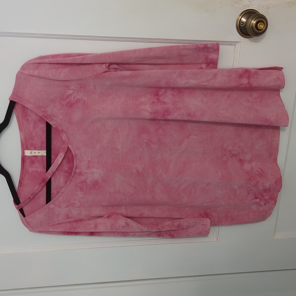 mts Pink Tie-Dye Crisscross Neck Long Sleeve Top